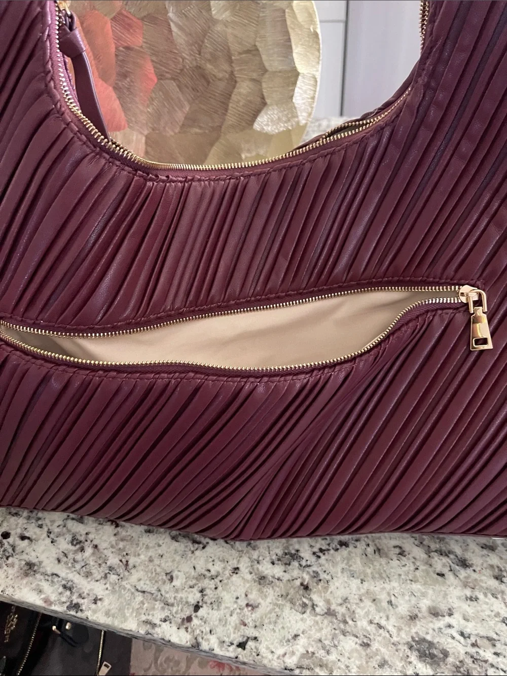 Stylish Plum Wave-Texture Shoulder Bag